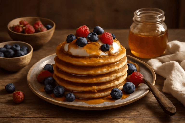 Proteinpannkakor med bär och grekisk yoghurt