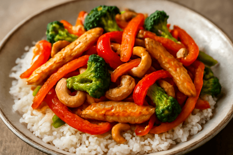 Kyckling- & grönsakswok med cashewnötter