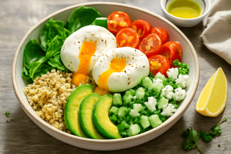 Fresh Veggie & Poached Egg Power Bowl