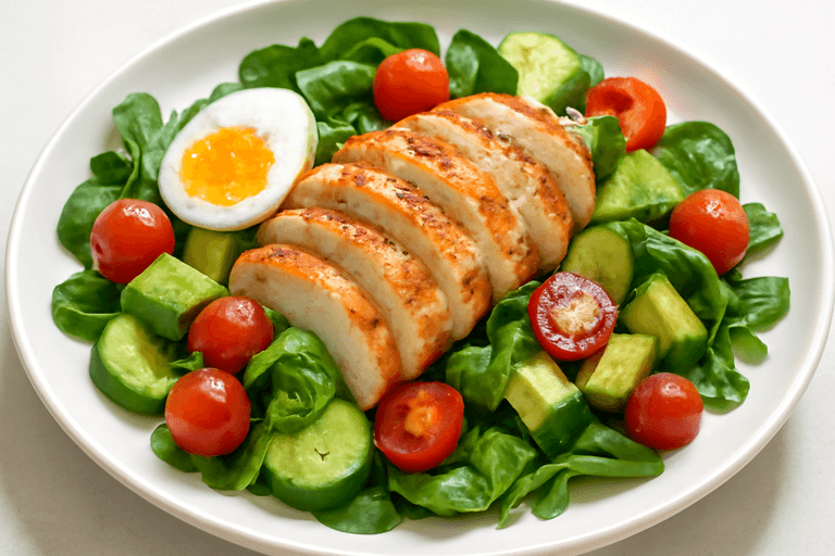 Lätt kycklingsallad med ägg och avokado