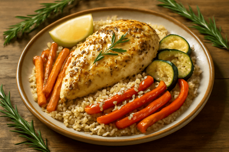 Pollo al Romero con Verduras Asadas y Quinoa
