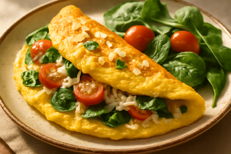 Proteinrik klassisk omelett med spenat & tomat