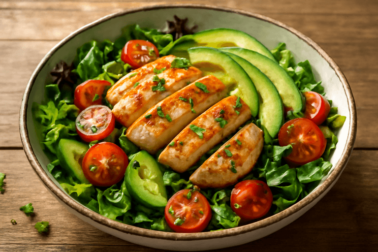 Lekka sałatka z grillowanym kurczakiem i warzywami