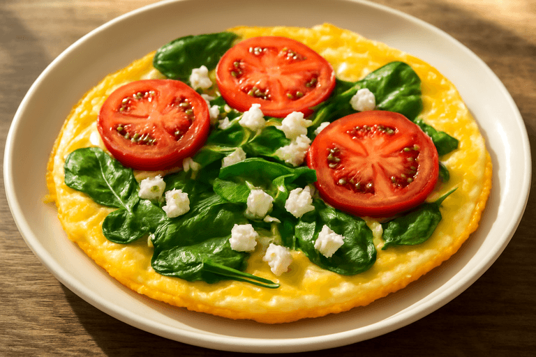 Proteinrik klassisk omelett med spenat & tomat