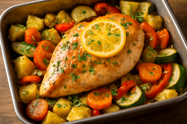 Κοτόπουλο λεμονάτο με λαχανικά στον φούρνο