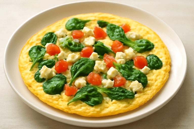 Klassisk proteinrik omelett med spenat och tomat