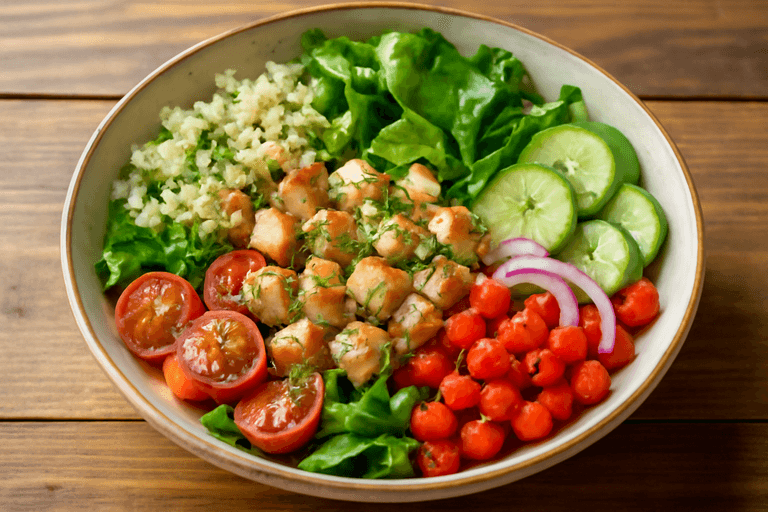 Lätt kycklingsallad med quinoa och grönsaker