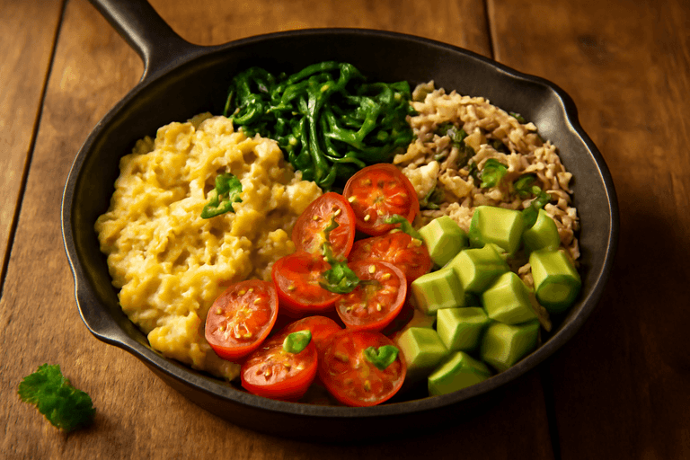 Power-Frühstücks-Pfanne mit Ei, Hafer & Avocado