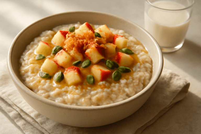 Klassisk havregrynsgröt med äpple och kanel