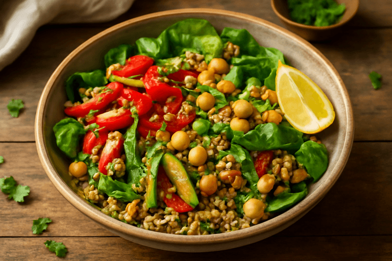 Ensalada Proteica de Quinoa, Garbanzos y Verduras Asadas