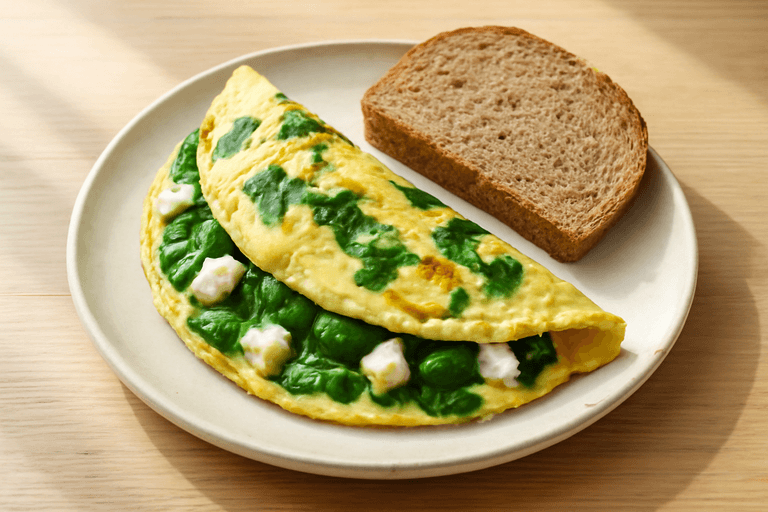 Tortilla de espinacas y queso feta alto en proteínas