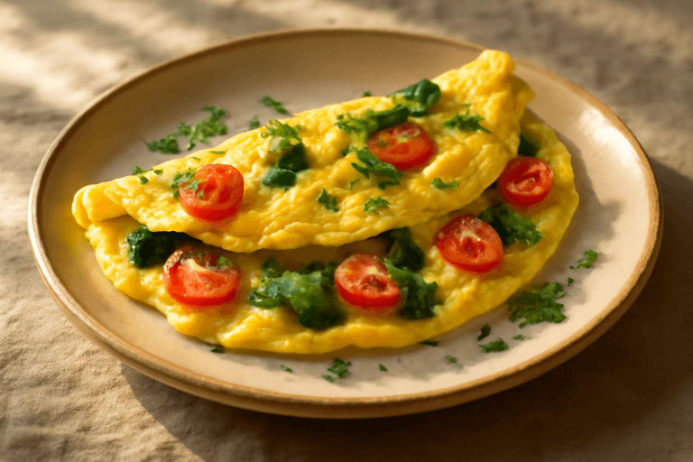 Omelette légère aux épinards et tomates