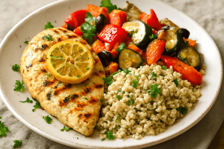Pollo a la Plancha con Verduras Asadas y Quinoa