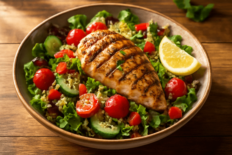 Grilled Herb Chicken Salad with Quinoa & Veggies