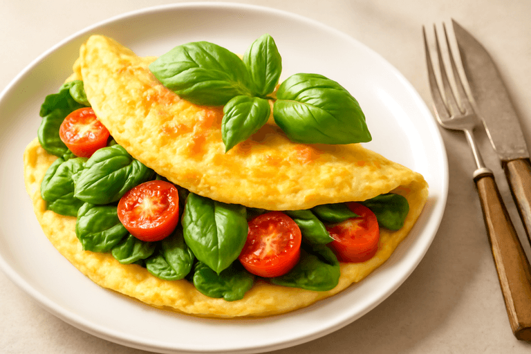 Proteinrik Omelett med Spenat och Tomat