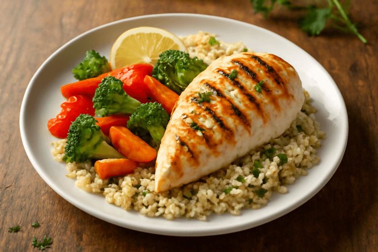 Куриная грудка с овощами на гриле и киноа