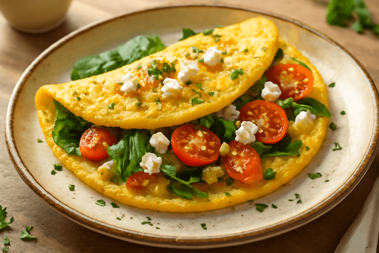 Proteinrik klassisk omelett med spenat och tomat