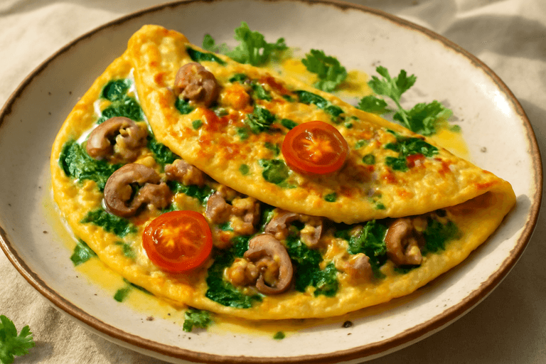 Omelette minceur aux épinards et champignons
