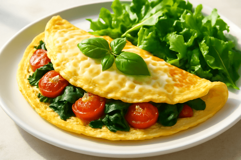 Proteinrik klassisk omelett med spenat & tomat