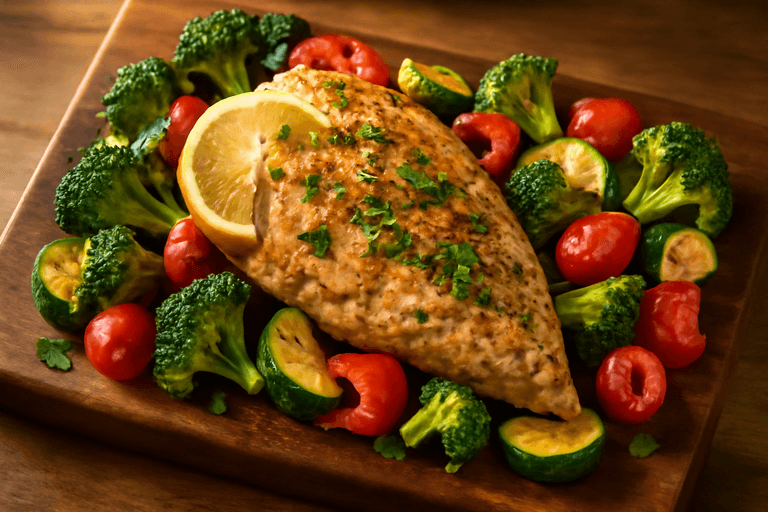 Zitronen-Kräuter-Hähnchen mit Ofengemüse