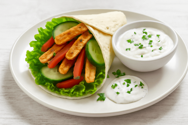 Leichter Hähnchen-Gemüse-Wrap mit Joghurtdip