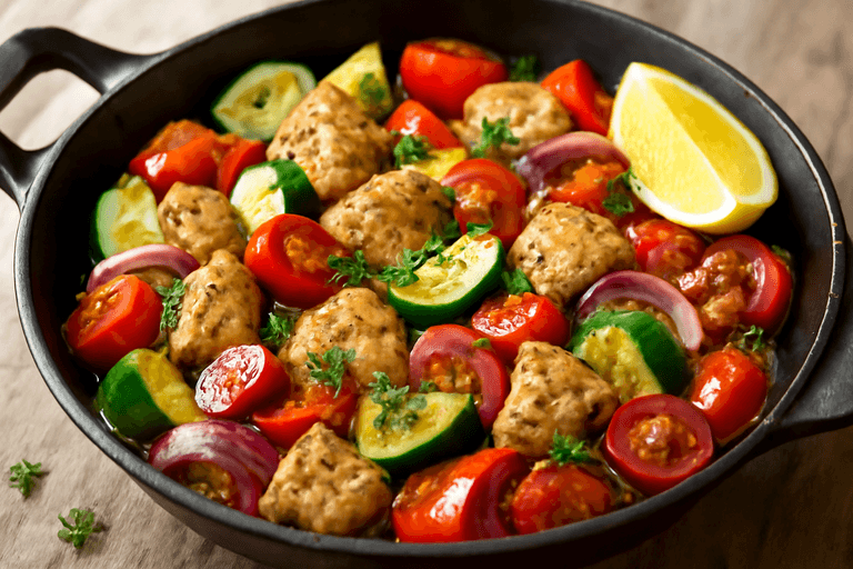 Leichte Hähnchen-Gemüsepfanne mit mediterranen Kräutern