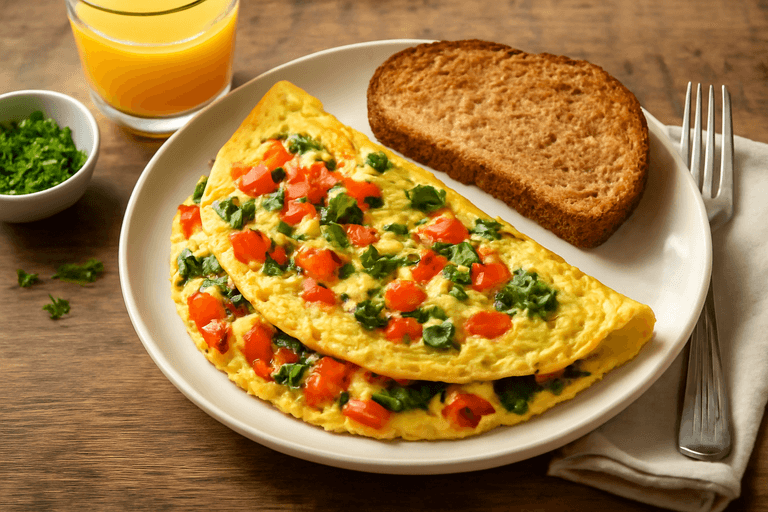 Proteinrik grönsaksomelett med fullkornsbröd