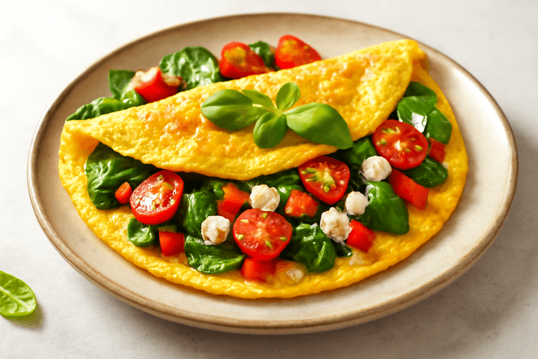 Klassisk proteinrik omelett med färska grönsaker