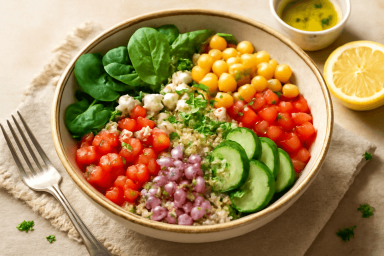 Bowl Vegetariano de Quinoa y Garbanzos Mediterráneos