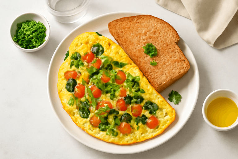 أومليت الخضروات الصحي مع خبز التوست الكامل