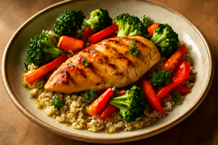 Κοτόπουλο ψητό με λαχανικά και κινόα