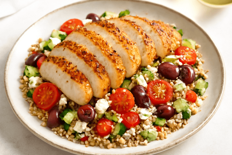 Κοτόπουλο σχάρας με μεσογειακή σαλάτα & κινόα