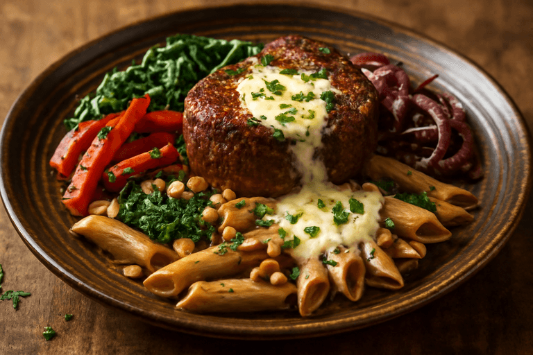 Proteinrik Oxfilépasta med Grönsaker och Parmesansås