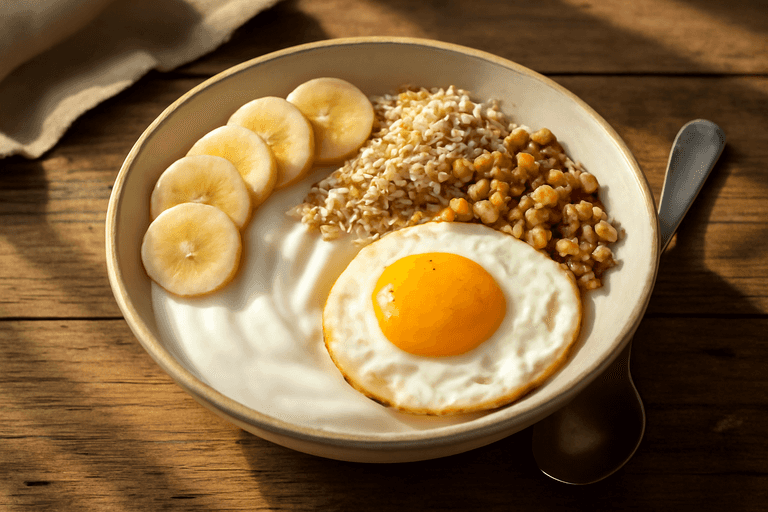 Proteinreiches Power-Frühstück mit Hafer, Eiern & Nüssen