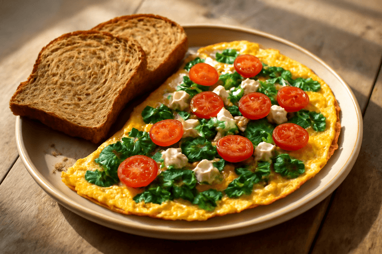 Proteinrik omelett med spenat och tomat