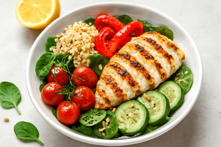 Proteinrik Kycklingsallad med Rostade Grönsaker