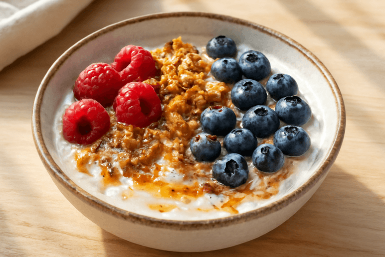 Proteinrik Grekisk Yoghurtfrukost med Bär och Nötter