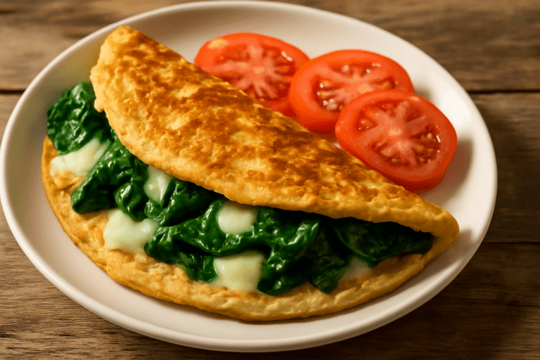 Proteinrik klassisk omelett med spenat och tomat