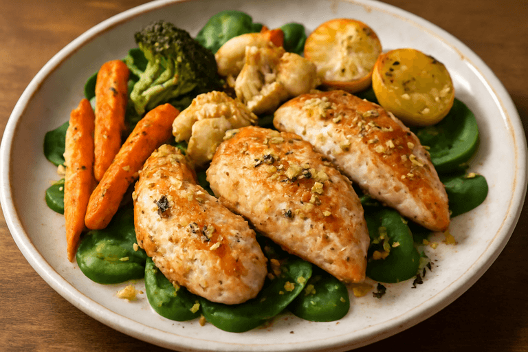 Ugnsbakad Kycklingfilé med Rostade Grönsaker & Lätt Citrondressing