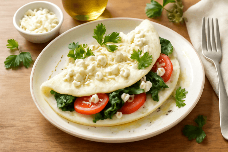 Omelette de claras con espinacas y tomate