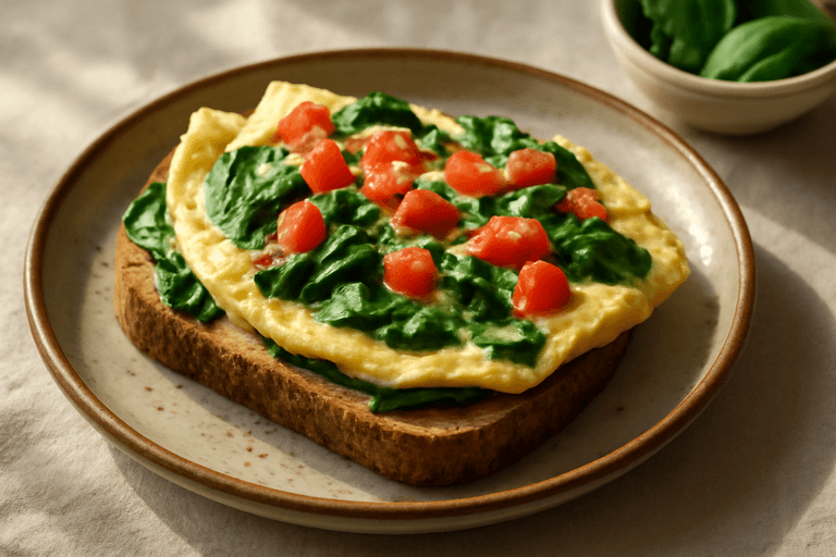 Κλασική Ομελέτα Πρωινού με Σπανάκι και Ντομάτα