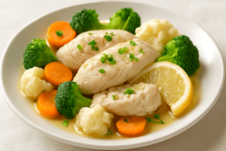 Лёгкая куриная грудка с овощами на пару