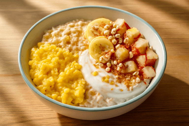Power-Frühstücks-Bowl mit Rührei und Haferflocken