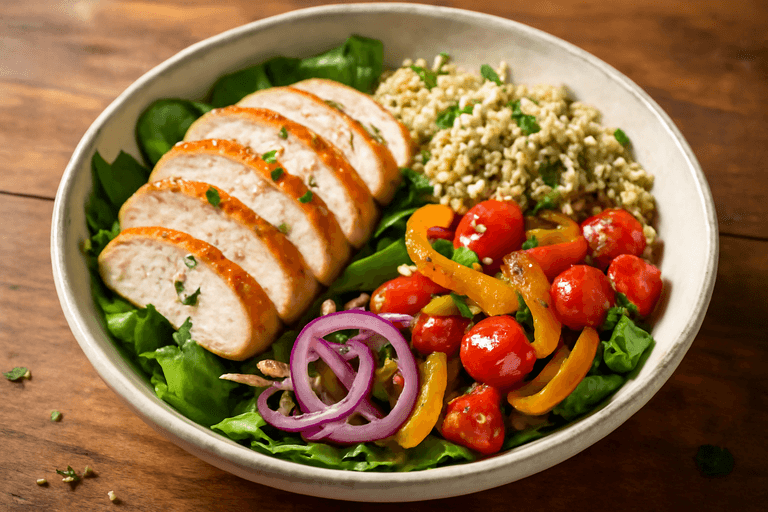 Kycklingsallad med Quinoa & Rostade Grönsaker