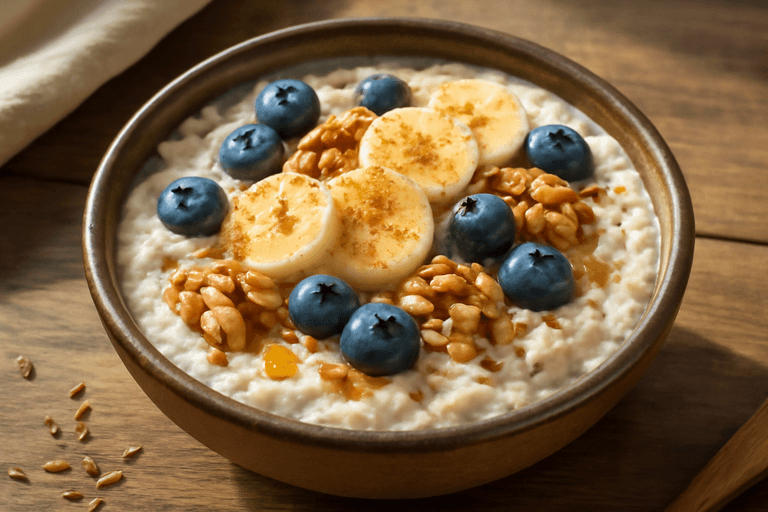 Kraftvolles Frühstücks-Protein-Porridge mit Nüssen & Beeren