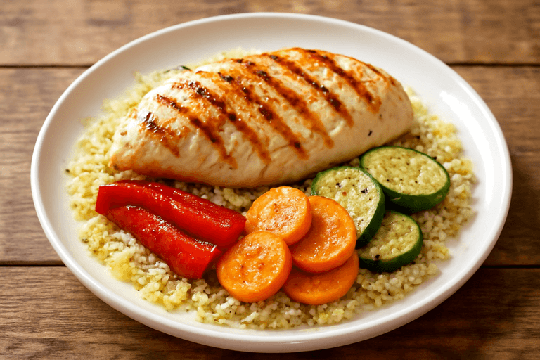 Κοτόπουλο Σχάρας με Ψητά Λαχανικά και Κινόα