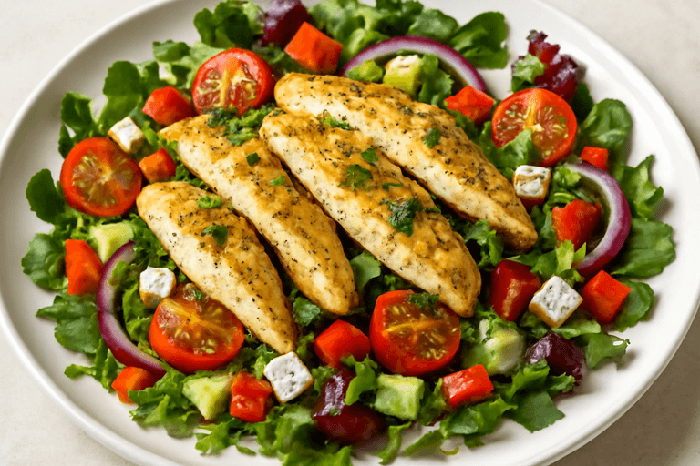 Leichter Zitronen-Hähnchen-Salat mit buntem Gemüse
