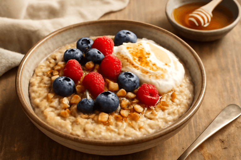 Proteinrik gröt med bär & nötter