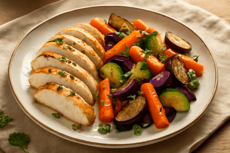 Peito de Frango Grelhado com Legumes ao Forno