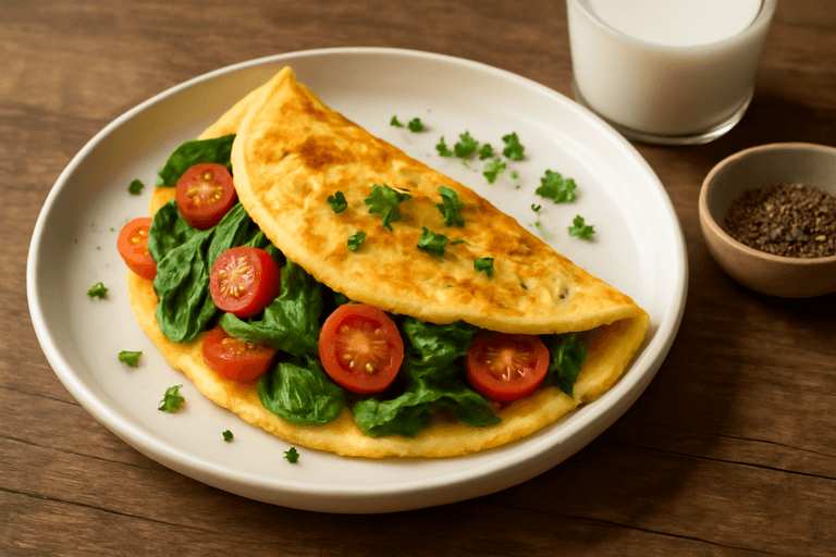 Proteinrik klassisk omelett med spenat och tomat